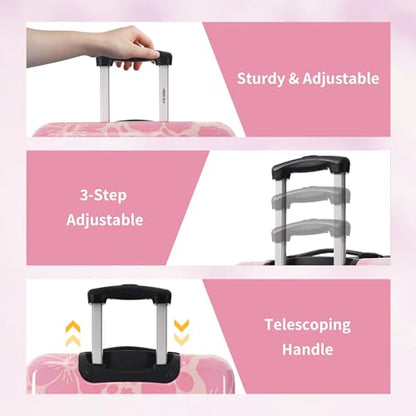 Merax Luggage Sets 3 Piece, Hardside Suitcase Set with Spinner Wheels - color: Pink Print, style: 3-piece Set(20/24/28)