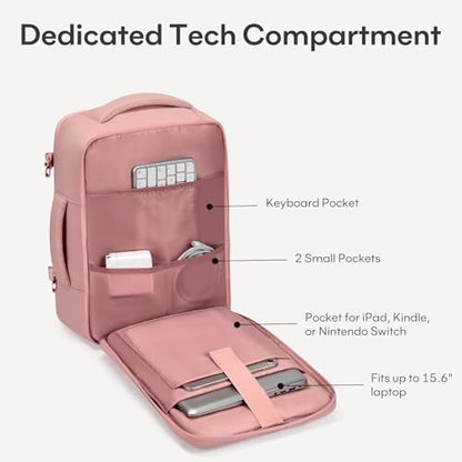 mibasies 30L Airline Approved Travel Carry On Backpack, fit 15.6" Laptop - color: Dark Pink, size: Large