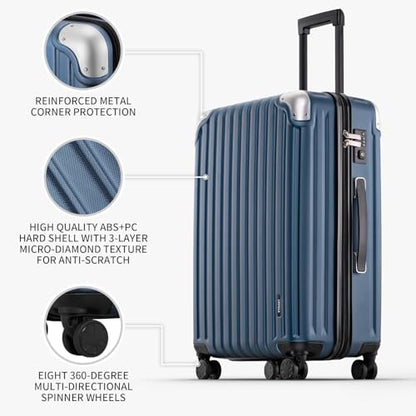 LEVEL8 Luggage Sets 3 Piece, Hardshell Suitcase with Wheels, 20/24/28 Inch - color: Blue, size: 3-Piece Set (20/24/28)