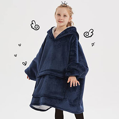 KFUBUO Wearable Blanket Hoodie for Kids With Pocket, 6-10 Year Old, Navy - color: Navy, size: Kids 6-10YR