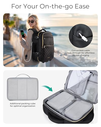 BAGSMART Rolling Backpack for Women, Wheeled Backpack with Packing Cube, Travel Back pack with Wheels, Carry On Suitcase Bag 17 Inch Large Roller Daypack, Champagne - color: Champagne