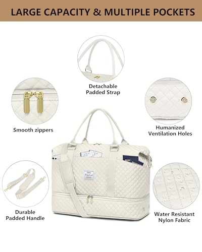 Travel Weekender Duffle Bag for Women: Overnight Bags with Shoe Compartment - color: 6-Beige, size: Large