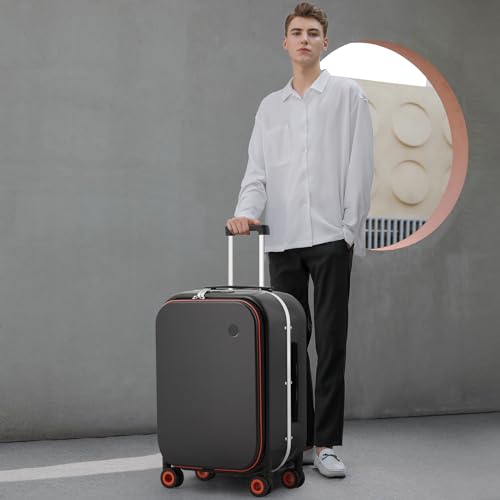 mixi Luggage Suitcase with Spinner Wheels, 24'' Checked Travel Luggage Aluminum Frame PC Hardside with TSA Lock & Cover - Rock Gray - color: Rock Gray, size: 24-inch