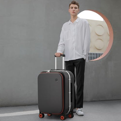 mixi Luggage Suitcase with Spinner Wheels, 24'' Checked Travel Luggage Aluminum Frame PC Hardside with TSA Lock & Cover - Rock Gray - color: Rock Gray, size: 24-inch