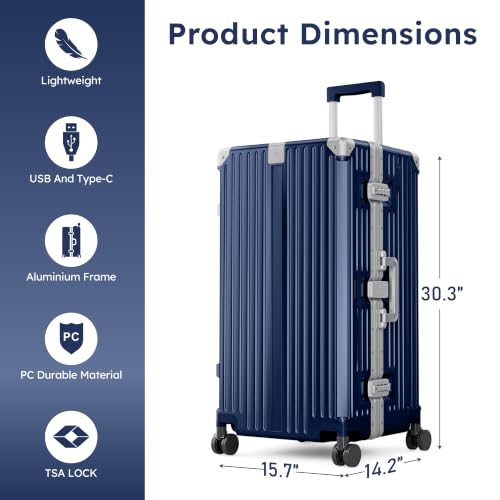 ALPHA CAMP Trunk Luggage 28 Inch with Aluminum Frame Zipperless Suitcase - color: Royal Blue, size: 28 Inch