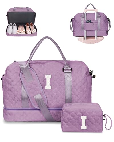 Gifts for Friends-Initial Duffle Bag with Shoe Compartment - color: Purple, style: I