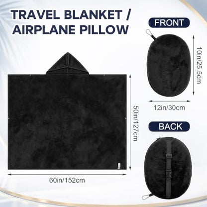 Hooded Blanket for Airplane Travel, Compact Fleece, Black - color: Black