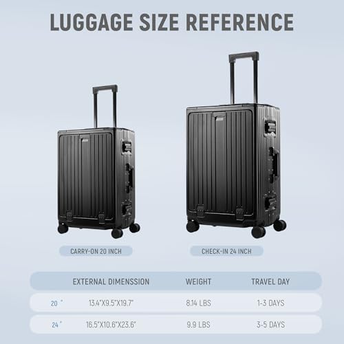 UrbanExplorer 24 Inch Check-In Aluminum Frame Luggage, ABS+PC Hard Shell Suitcases with Spinner Wheels TSA Approved Checked Luggage, Zipperless Suitcases with Cup Holder, Black - color: Black, size: 24-Inch