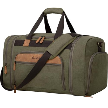 Canvas Duffle Bag 50L Expandable Travel Weekender Bags, Army Green - color: Army Green