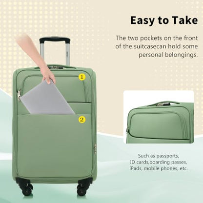 Merax 4 Piece Soft Luggage Set 18/22/26/30,Expandable Suitcase,Light Green - color: Light Green(18/22/26/30), style: Softside Luggage Set
