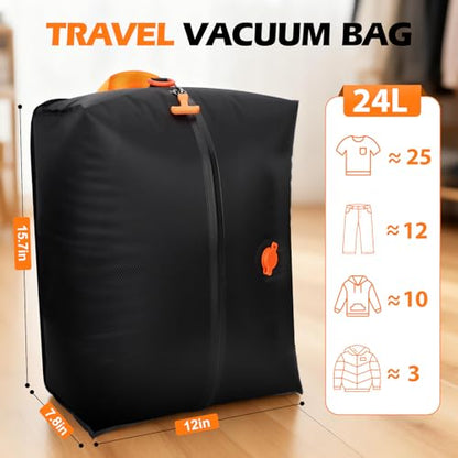Fantictas Vacuum Bags for Travel, 2x24L Compression Bags with Wireless Pump - size: 2PACK-24L