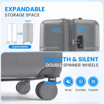 Simple Deluxe 24 Inch Hardside Carry On Luggage with Spinner Wheels - color: Dark Grey, size: 24 inch