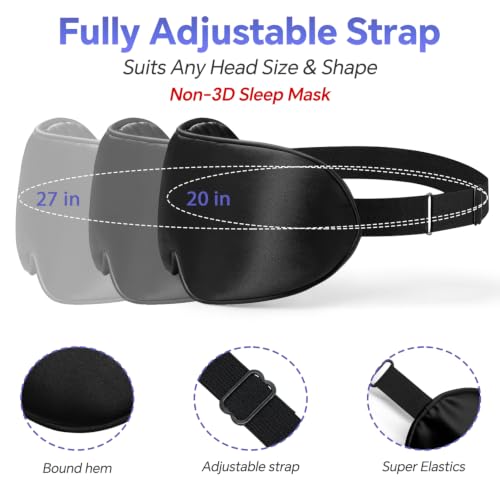 Silk Flat Sleep Eye Mask for Men Women, Non-3D, Black & Black - color: Black & Black