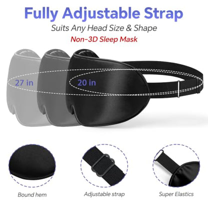 Silk Flat Sleep Eye Mask for Men Women, Non-3D, Black & Black - color: Black & Black