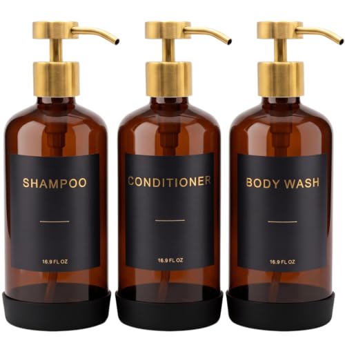 Prus Waso Shower Shampoo Dispenser Set, Amber & Gold - color: Amber & Gold