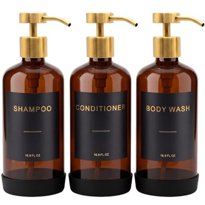 Prus Waso Shower Shampoo Dispenser Set, Amber & Gold - color: Amber & Gold
