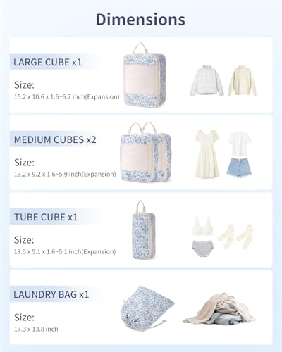 Narwey Compression Packing Cubes for Travel, Cute Luggage Organizer Bags - color: ZZZ-Little Blue Flower