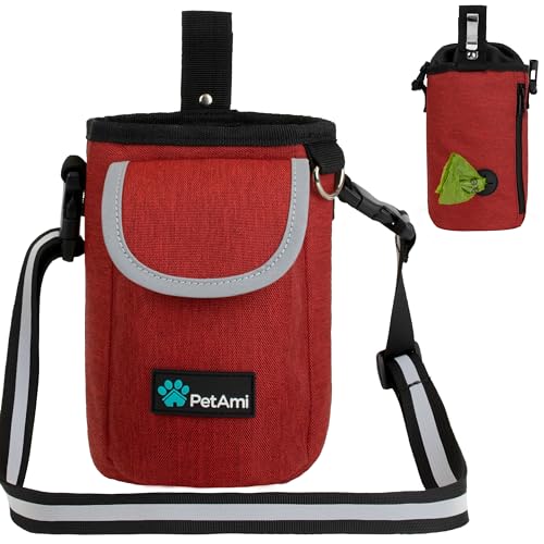PetAmi Dog Treat Pouch, Large Hands-Free Training Bag, Red - color: Red