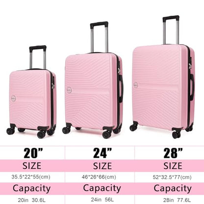 Luggage Set 3 Pieces -Suitcase Set - Luggage with Wheels - Check-in Luggage - PC + ABS Durable Suitcase Rotating Silent Wheels 3-Piece 20/24/28 (pink) - color: pink