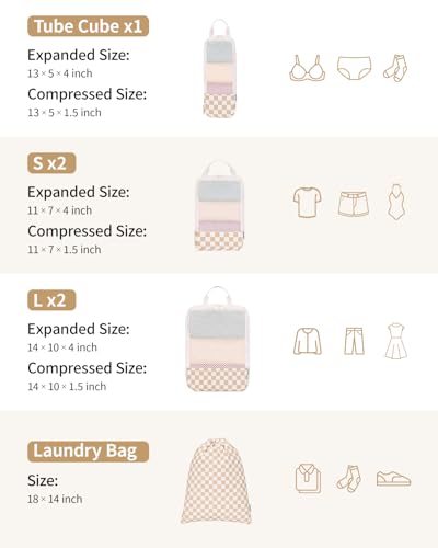 Narwey Compression Packing Cubes for Travel, Cute Luggage Organizer Bags - color: Z-Light Checkerboard