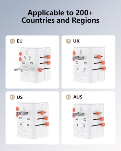 Universal Travel Adapter, International Power Adapter with 4 USB (GaN 65W) - color: 65W 2A2C White