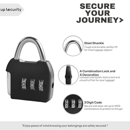 Small Combination Lock, 3 Digit Combo Luggage Locks, Travel Lock with Code, Small Padlocks for Suitcase, Backpack, Zipper, Bag, Tool Box, Diary, Mini Locker (Black+Blue, 2-Pack) - color: Black+Blue