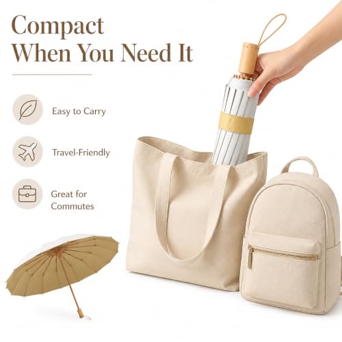 Compact Travel Umbrella with UPF 50+ UV Protection - color: Ceamy white