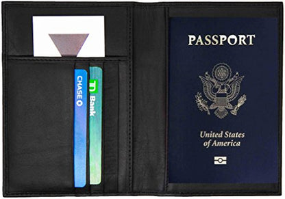 Genuine Cowhide Leather Black RFID-Blocking Passport Cover Case Holder & Wallet - color: Black (With RFID)