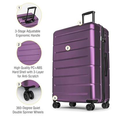 KYME Large Suitcases with Wheels Hardshell 28 Inch Luggage TSA Approved Big Checked Luggage Durable Travel Rolling Suitcase for Women Dark Purple - color: Dark Purple, size: Checked-Large 28-Inch