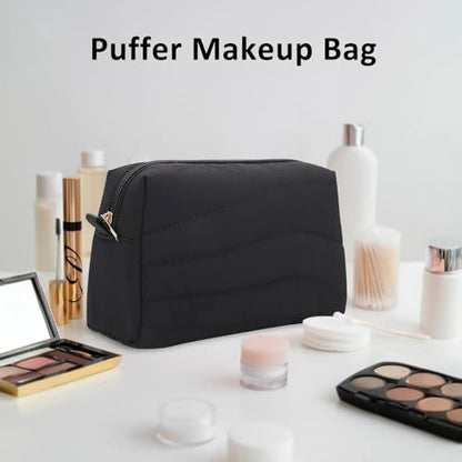 Small Makeup Bag for Purse, Quilted Travel Cosmetic Bag - color: A- Black