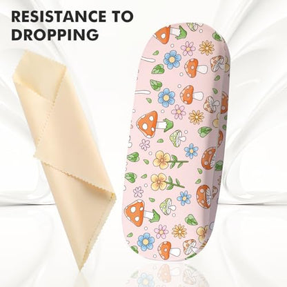 Glasses Case Hard Shell,Portable Protective Eyeglasses Case, Eyeglass Holder Box with Cleaning Cloth, for men women - color: Mushroom 2