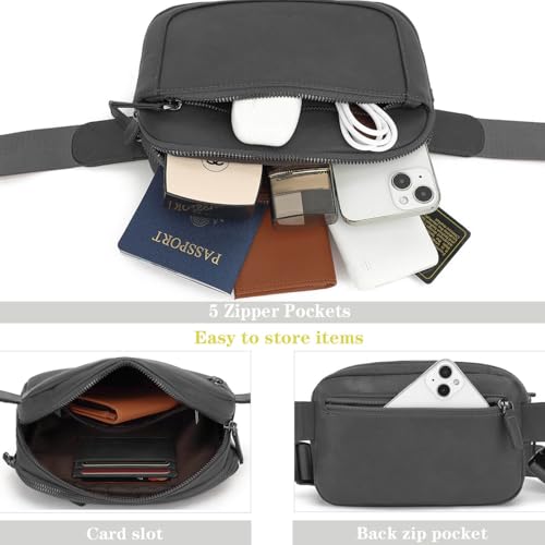 Fanny Packs for Women, Large Vegan Leather Waterproof Belt Bag, Gray - color: Grey