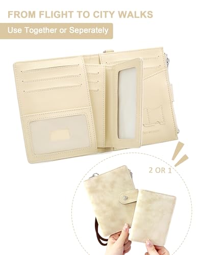 Passport Holder for Travel, Rfid Passport Wallet with Zipper - color: White Sand