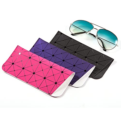 TRIUMPH VISION 3 Pack Reading Glasses Pouch Soft Case Eyeglass Sleeve Slim - color: G(black Purple Pink), size: Large
