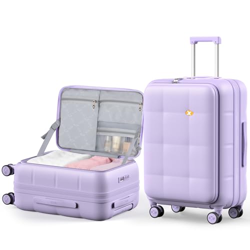 MGB 26 Inch Large Expandable Checked Luggage Hard Shell Suitcase (Purple) - color: Purple, size: 26 inch