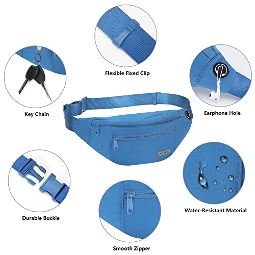 Large Blue Crossbody Fanny Pack for Women Men Belt Bag Fit All Phones - color: Blue(Washed Nylon with Blue Zipper), size: Large