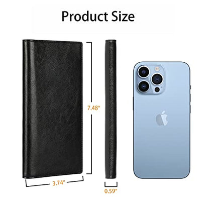 Lavemi Ultra Slim Thin Leather Women Wallet RFID Blocking Credit Card Holder Bifold Long Ladies Billfold - color: 1-waxed Black