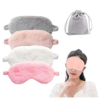 4 Pcs Plush Sleep Masks, Ultra Cute Soft Eye Cover, Blindfold Travel Masks for Kids Men Women(Random Color) - color: Style1