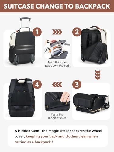 Rolling Backpack for Women, Large Travel Backpack with Wheels - color: Beige, size: M (Underseat)