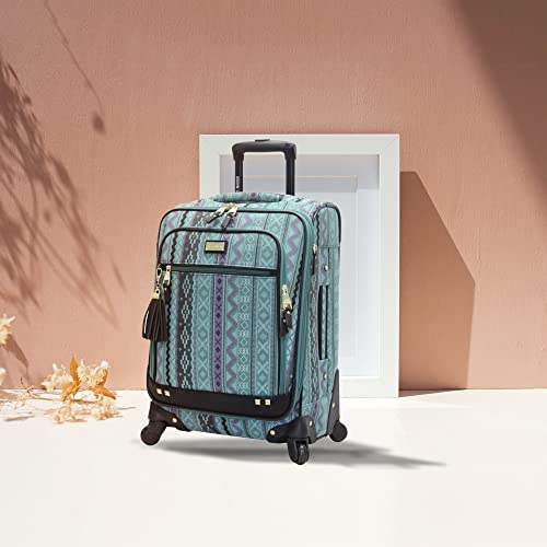 Steve Madden Designer Luggage Collection - 3 Piece Softside Expandable Lightweight Spinner Suitcase Set - Travel Set includes 20 Inch Carry on, 24 Inch & 28-Inch Checked Suitcases (Print/Teal)