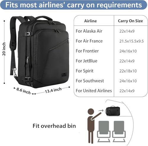 MATEIN 45L Travel Backpack, Expandable Large Carryon Backpack for Men Women - color: Black, size: XX-Large