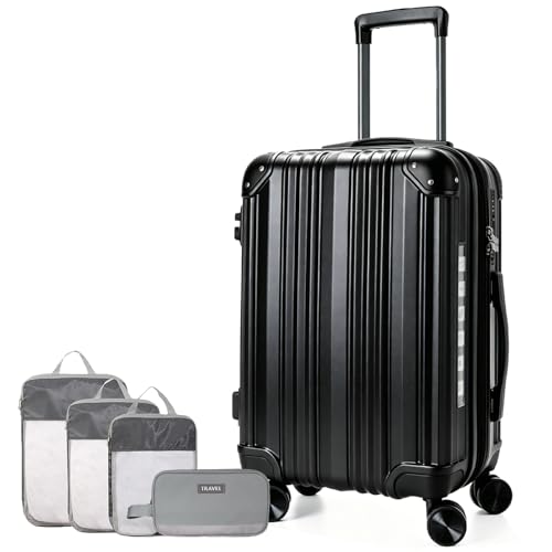 OUZZO 24 Inch Checked Luggage Durable Hardshell Suitcase with TSA Lock - color: Black, size: 24 inch