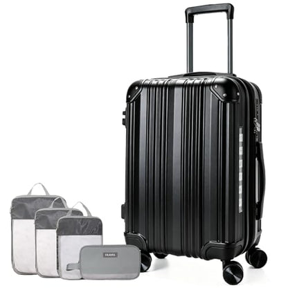 OUZZO 24 Inch Checked Luggage Durable Hardshell Suitcase with TSA Lock - color: Black, size: 24 inch