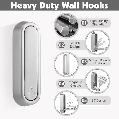 Foldable Wall Hook, Silver, 4 Pack, Screw Mounted, Heavy Duty Coat Hooks - color: Silver, size: 4 Pcs