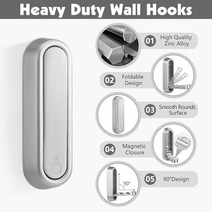Foldable Wall Hook, Silver, 4 Pack, Screw Mounted, Heavy Duty Coat Hooks - color: Silver, size: 4 Pcs