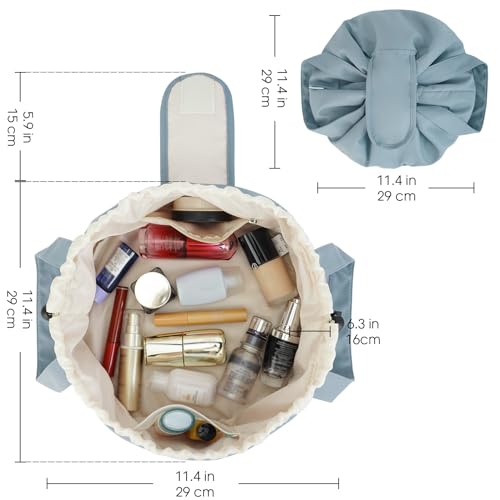 Narwey Lay Flat Drawstring Makeup Bag, Travel Toiletry Cosmetic Bag Women - color: A-Greyish Blue