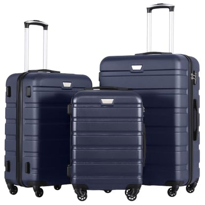Coolife Luggage Set, Lightweight Durable Hardshell, 3 piece, Navy - color: Navy