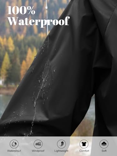 PITINAN Women's Rain Jacket Packable with Hood Lightweight Travel XS-3XL - color: Black, size: Large