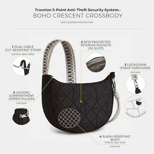 Travelon Anti-Theft Boho Crescent Crossbody - color: Black