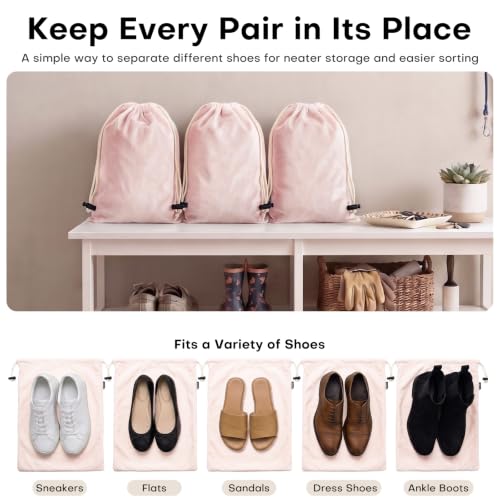 4 Pack Flannel Cloth Shoe Bags for Travel & Packing for Women & Men - color: Light Pink